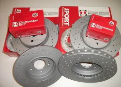 Brzdná sada predná + zadná komplet športové dierované kotúče ZIMMERMANN CHRYSLER CROSSFIRE